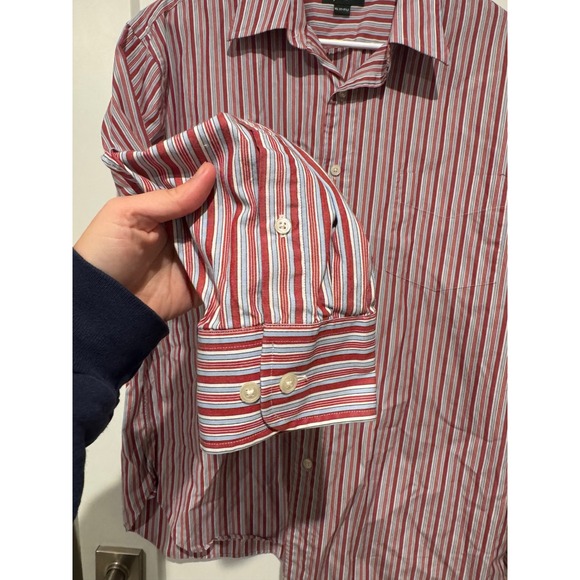 J. Crew Mens XL Red Blue Stripe Button Down Dress Shirt 80s 2 Ply Cotton - Picture 2 of 7